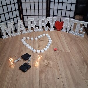 LED Letter Light with Heart Candle and Rose Petal Marry Me